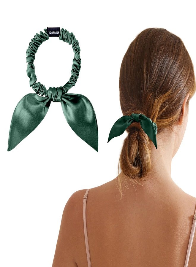 THXSILK Hair Silk Scrunchies with Bow for Women Pure Mulberry Silk Hair Cute Ring Ties Scrunchies for Girls Women's Thick Hair, Emerald Green, 2.8" - Image 1